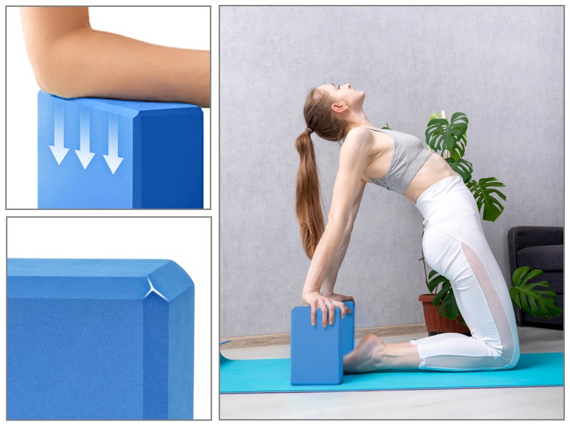 EXERZ Yoga Blocks 2pcs Gym Bricks, Comfortable Fitness Yoga Bricks, Anti-Slip, Pilates Practice (Blue) - Image 3